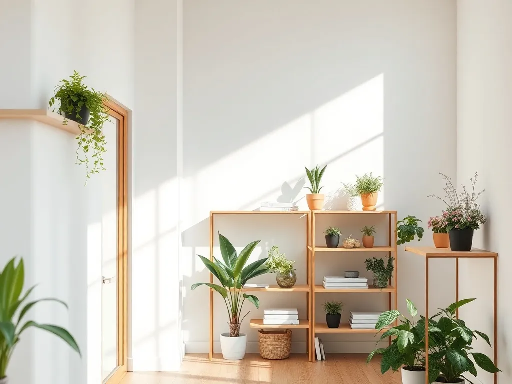 A minimalist modern interior with natural light, focusing on